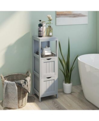 Modern Farmhouse Bathroom Floor Cabinet with 2 Drawers and Shelf in Wood Finish