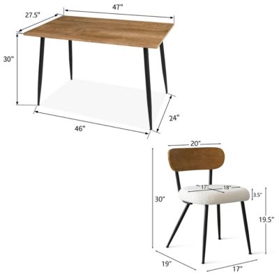 Modern 5-Piece Dining Set, 47 Inch Wood Grain Table with Fabric Upholstered Chairs for Dining Room