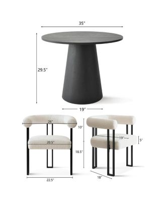 3-Piece Dining Set – 35" Round Table with 2 Armrest Chairs, Compact Space-Saving Furniture for Modern Kitchen Nooks