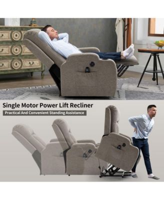 Power Lift Recliner Chair with Heat & Massage, USB Port & Cup Holders, Grey Electric Massage Chair for Seniors-Maison Boucle