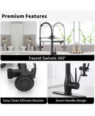 Spring Single-Handle Pull Down Sprayer Kitchen Faucet, Commercial High Goosenck Kitchen Sink Faucet in Brushed Nickel
