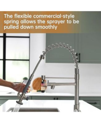 Spring Single-Handle Pull Down Sprayer Kitchen Faucet, Commercial High Goosenck Kitchen Sink Faucet in Brushed Nickel