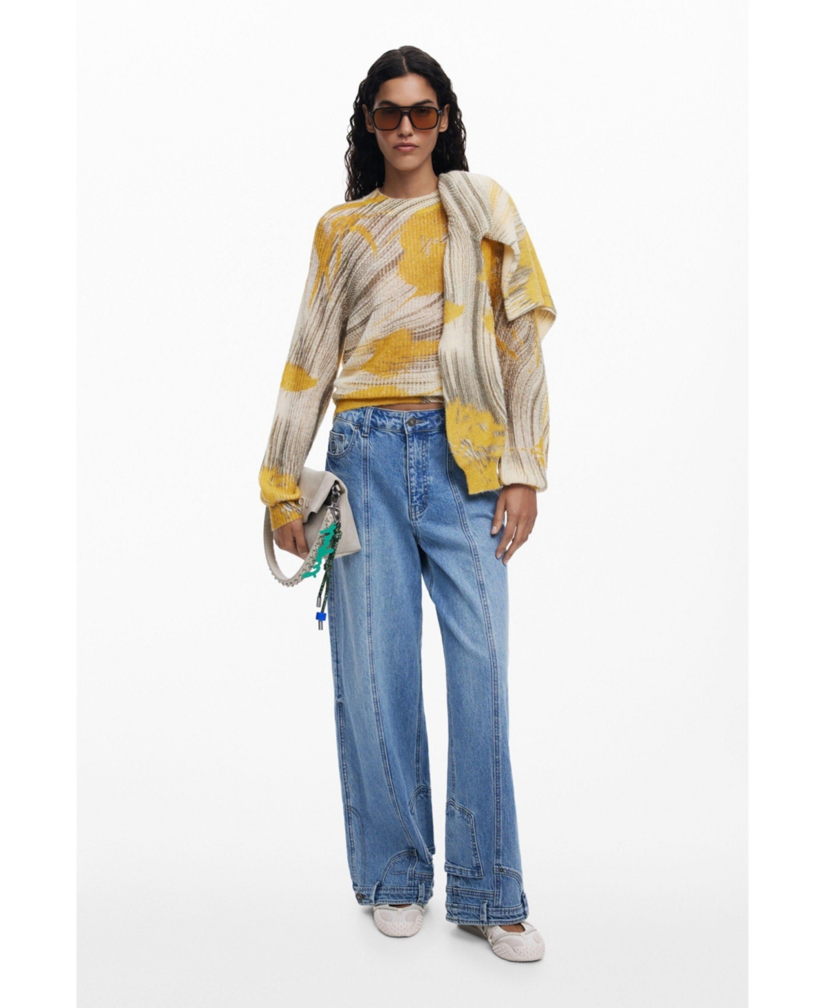 Desigual Abstract Print Crewneck Sweater In White