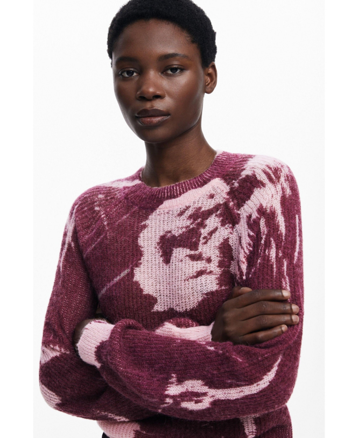 Desigual Abstract Print Crewneck Sweater In Purple