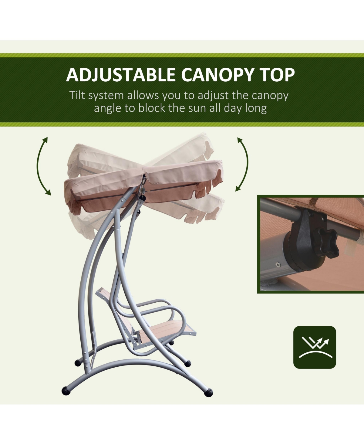 Flynama 3-Seat Outdoor Porch Swing Chair, Patio Swing Glider with Adjustable Canopy, Breathable Seat, and Steel Frame for Garden, Poolside, Backyard,