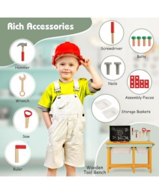 Wooden Kids Workbench Toy with Tools, Blackboard, and Storage for Ages 3–8