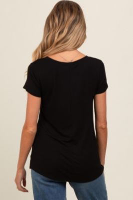 Maternity Black Basic V-Neck Short Sleeve Top