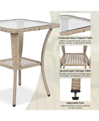 3-piece Outdoor Chair&Table Set Chat Set 2-person Rattan Seating Group with Two Two Swiveling and Rocking Chairs and a Square Table for Garden, Patio, or Balcony, Natural