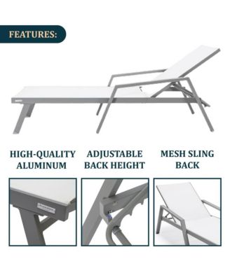 Grey Aluminum Outdoor Patio Chaise Lounge Chair With Arms