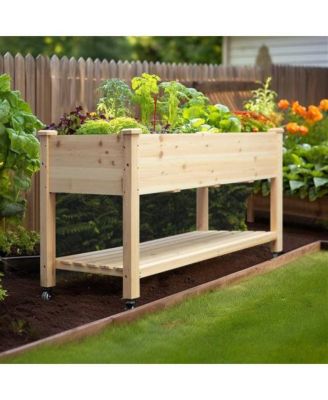Outdoor Wood Raised Garden Bed Planter Box on Wheels for Easy Mobility