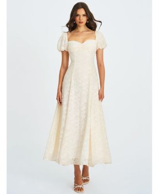 Women Pandora White Bubble Sleeve Backless Maxi Dress