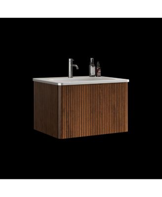 Etna 24" Floating Vanity With Ceramic Sink and Striped Surface, Pre-Assembled Unit