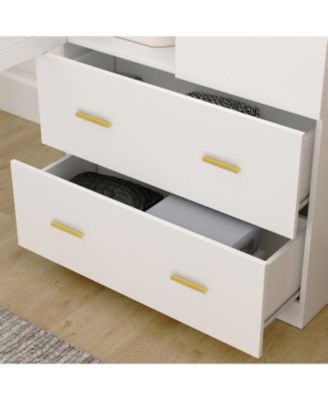 Modern 2-door 2-drawer wardrobe with mirror, bedroom Armoire, Closet