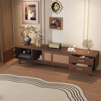 Modern Storage Cabinet Farmhouse TV Stand with Sliding Doors and Drawer