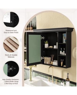 35" x 28" Wall Mounted Medicine Cabinet with Mirror Door and 6 Open Shelves, Modern Bathroom Cabinet