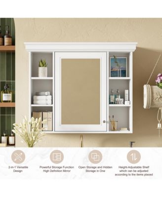 35&amp;quot; x 28&amp;quot; Wall Mounted Medicine Cabinet with Mirror Door and 6 Open Shelves, Modern Bathroom Cabinet
