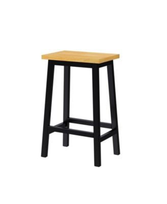 Solid Wood Bar Stools, Set of 2, 25.6" High with Footrests, Farmhouse Style Kitchen Counter Height Chairs