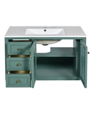 36" Wall Mounted Bathroom Vanity with Ceramic Sink and 3 Drawers, Solid Wood Frame