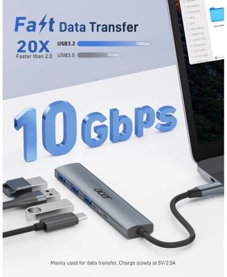 USB-C Hub 10Gbps, USB 3.2 Gen 2 Adapter with 3 USB-A & 1 USB-C Ports