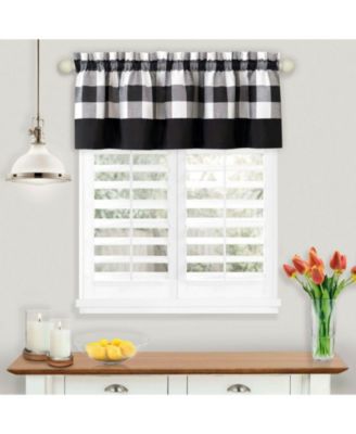 Modern Country Farmhouse 3 Piece Buffalo Check Plaid Window Curtains & Valance Set - 63 in - Baby Blue