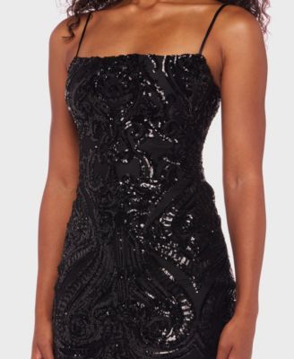 Juniors' Strappy Mesh Sequin Bodycon Dress