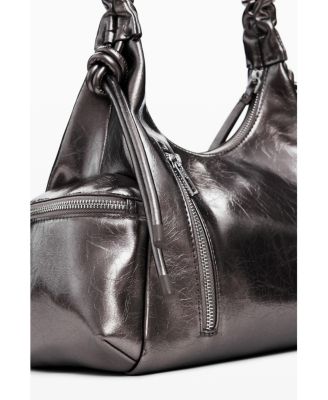 Women's Metallic medium 3D logo bag with ruched handle