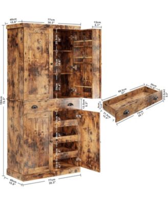 Kitchen Pantry Cabinet 72" Height, with Drawer, Rack, Vintage Brown