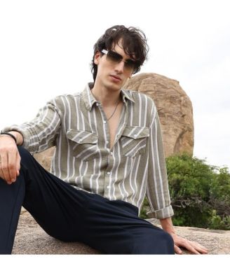 Men's Peanut Brown & Off-White Utility Halo-Stripe Oversized Shirt