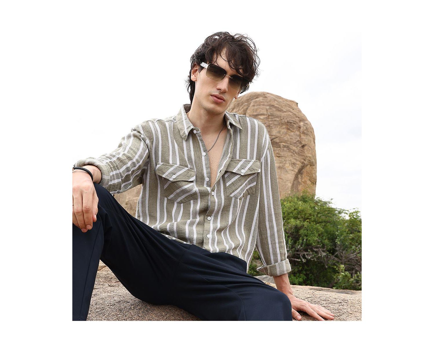 Men's Utility Halo-Stripe Oversized Shirt