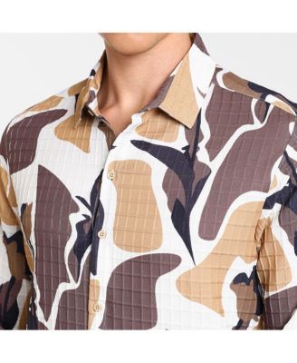 Men's Taupe Brown & Beige Abstract Tulip Shirt