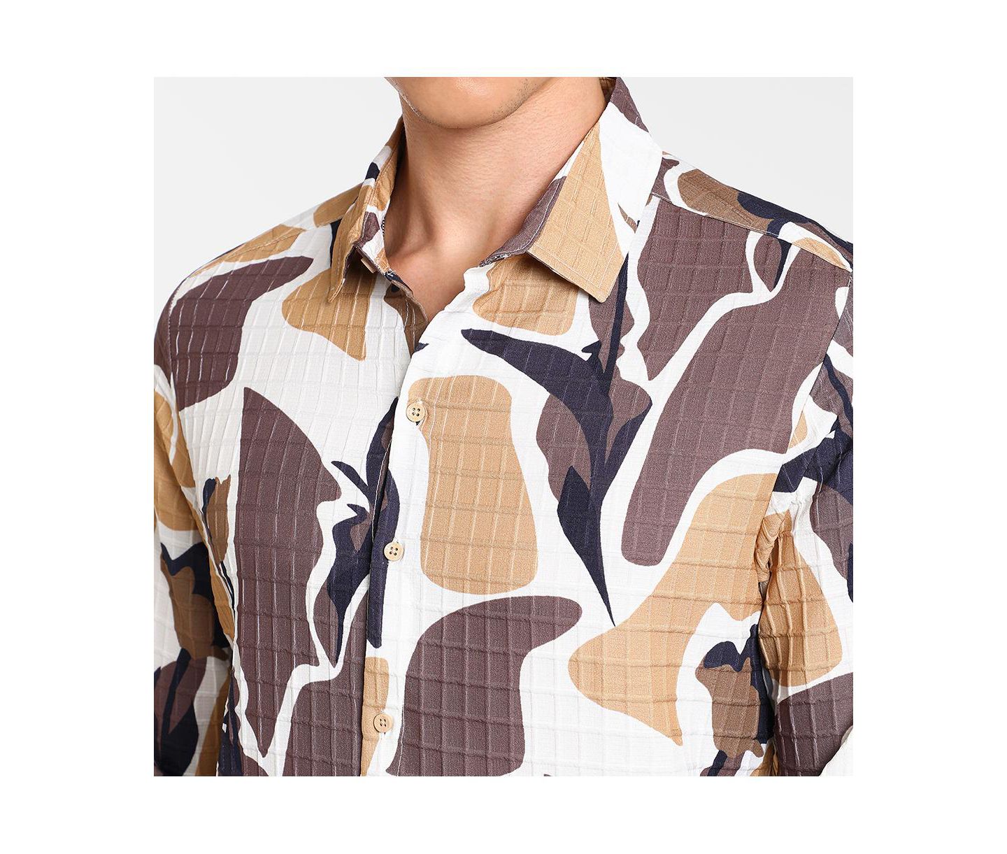 Мужская рубашка Cahoot Campus Sutra Taupe Brown & Beige Abstract Tulip, цвет: Коричневый — фото 2