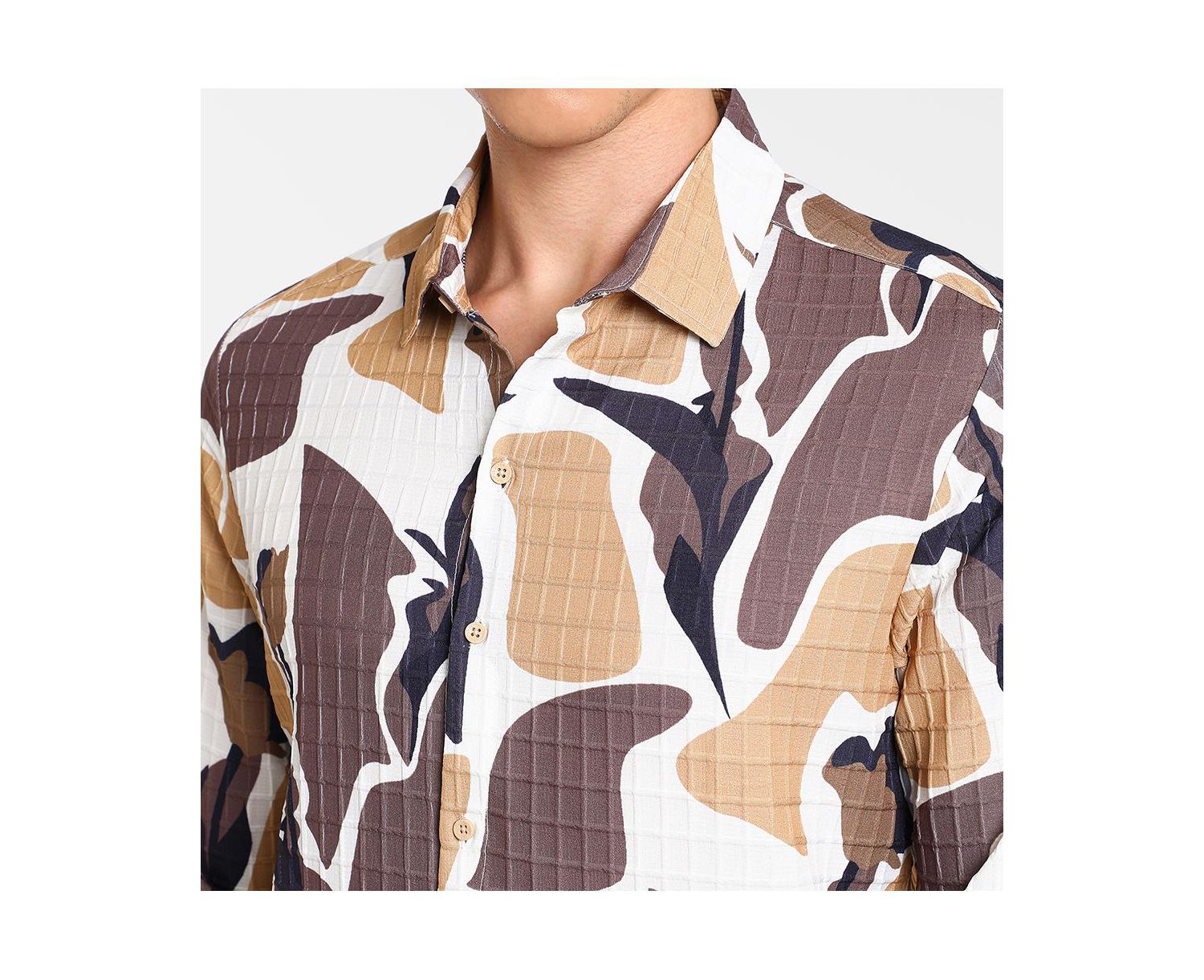Men's Taupe Brown & Beige Abstract Tulip Shirt