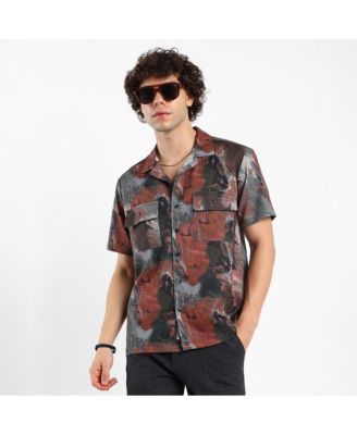 Men's Chocolate Brown & Midnight Black Abstract Utility Oversized Shirt