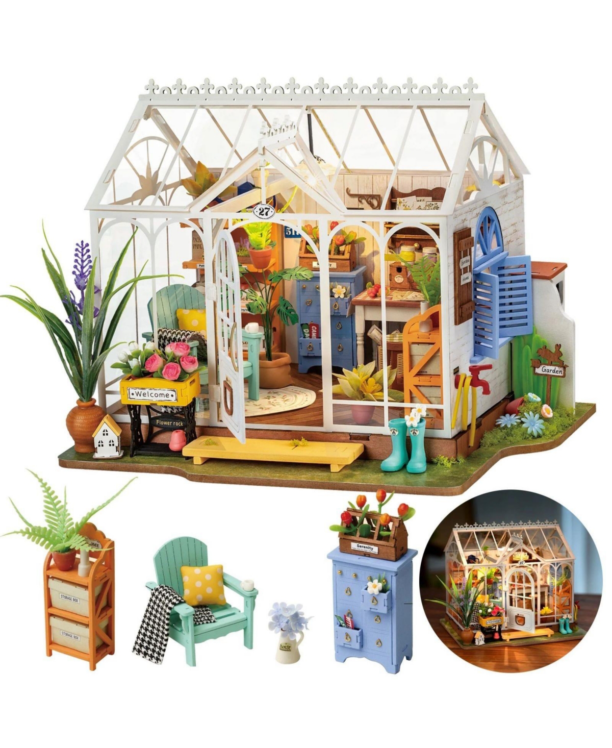 Robotime Dreamy Garden House Diy Miniature House Kit Christmas Birthday Gifts for Boys & Girls, Multicolored, 9.6"7.5"7.5"