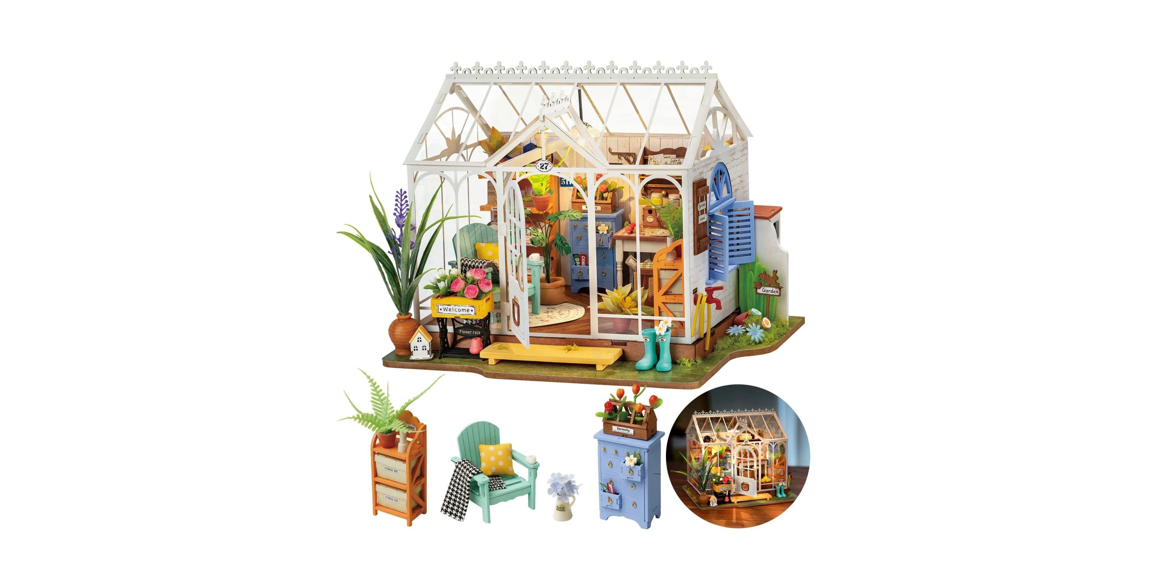 Robotime Dreamy Garden House Diy Miniature House Kit Christmas Birthday Gifts for Boys & Girls, Multicolored, 9.6"7.5"7.5"