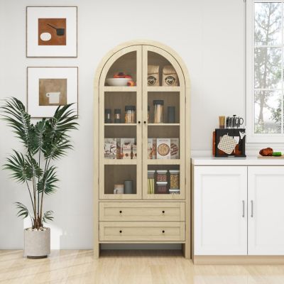 70" Tall Arched Pantry Cabinet with Adjustable Shelves for Kitchen or Living Room
