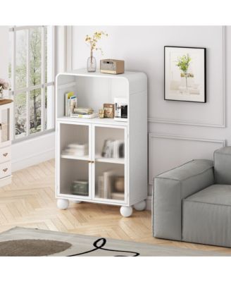 45.28" Freestanding Bathroom Floor Cabinet With Glass Door and Open Storage Shelves