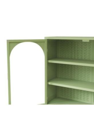 27.56" Two-Door Wall Cabinet With Glass Front and Three-Tier Storage With Woven Detail