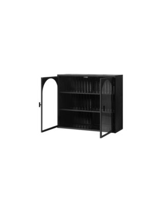 27.56" Two-Door Wall Cabinet With Glass Front and Three-Tier Storage With Woven Detail
