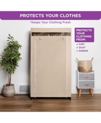 Portable Wardrobe Closet - Premium Metal Hanging Rod with Beige Cover- 65 Lb. Weight Capacity- Super Easy Assembly, No Tools Required