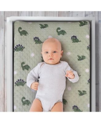 Changing Pad Cover for Baby Boys, Green Dino Minky