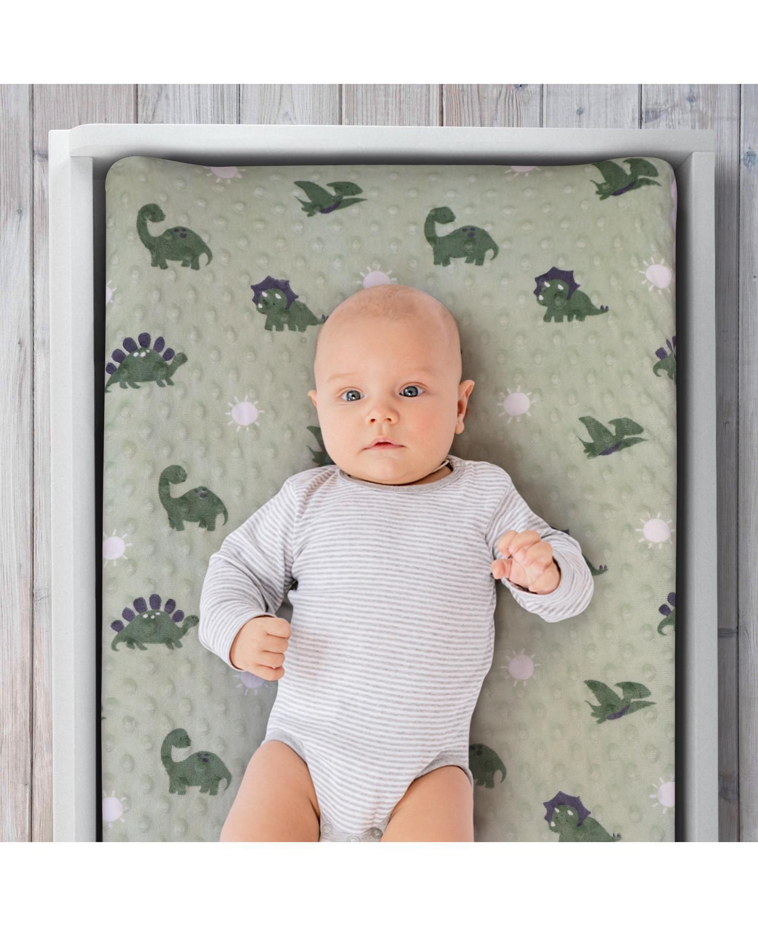 Changing Pad Cover for Baby Boys, Green Dino Minky