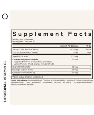 Liposomal Vitamin C Vitamins With Zinc, Elderberry, Citrus Bioflavonoids Ascorbic Acid, Quercetin & Rose Hips Fruit - 90 Capsules