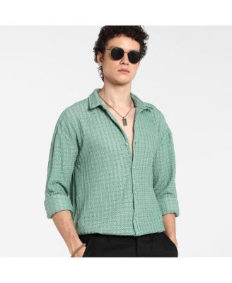 Men's Sea Green Hollow Knit Oversized Shirt