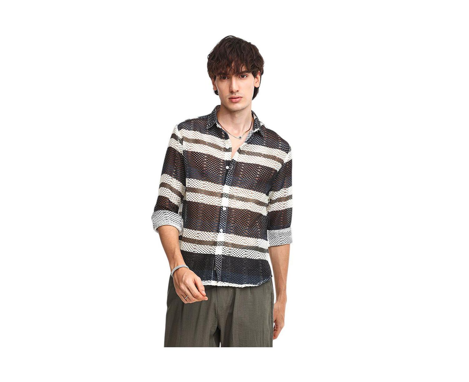 Men's Navy Blue Contrast Panel Knit Shirt