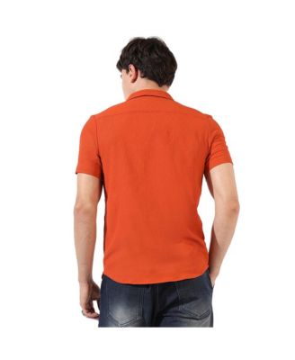 Men's Burnt Orange Textured Regular Fit Casual Shirt