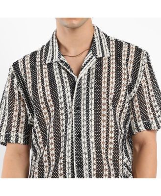 Men's Cream White & Midnight Black Multitrack Knit Oversized Shirt