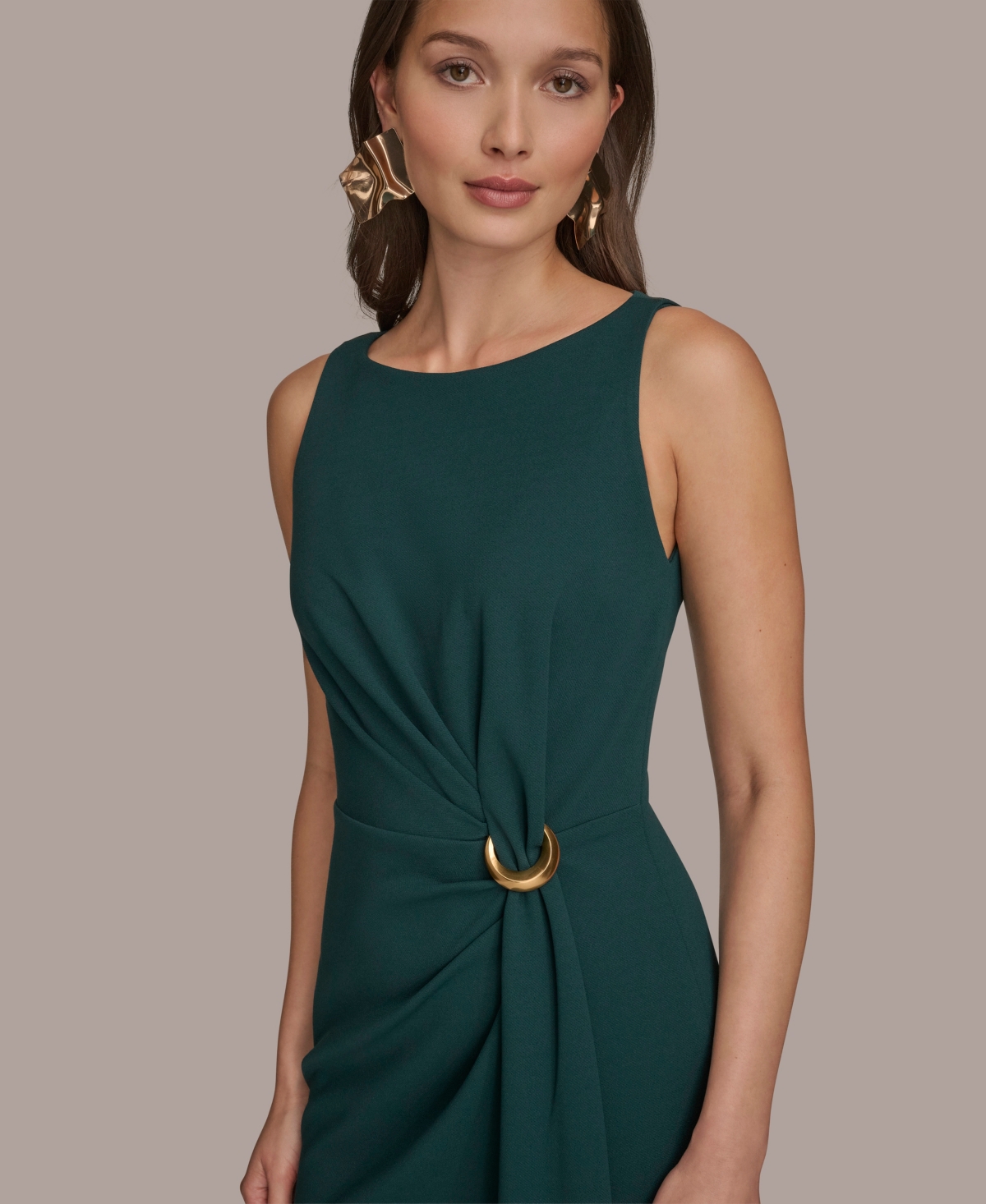 Donna Karan Ruched Crepe Sheath Dress In Green