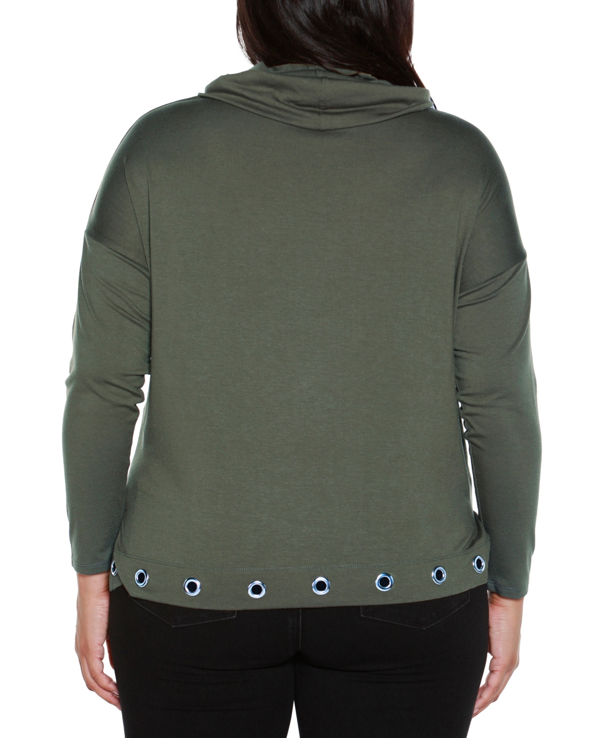 Belldini Plus Size Hacci Cowl Neck Knit Top In Green