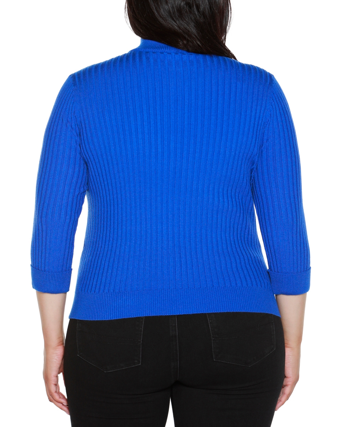 Belldini Plus Size Ribbed Quarter-zip Sweater In Blue